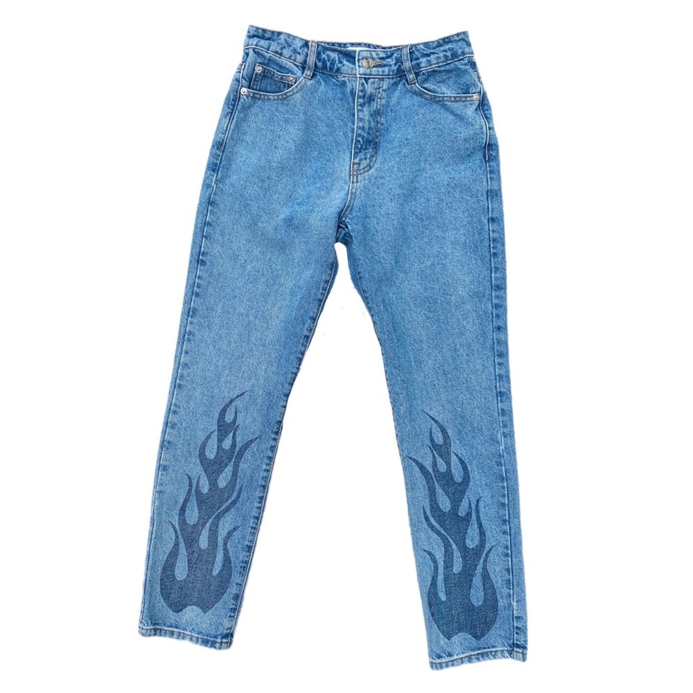 Adika Medium Wash Flame Fire Graphic Skinny High Rose Jeans